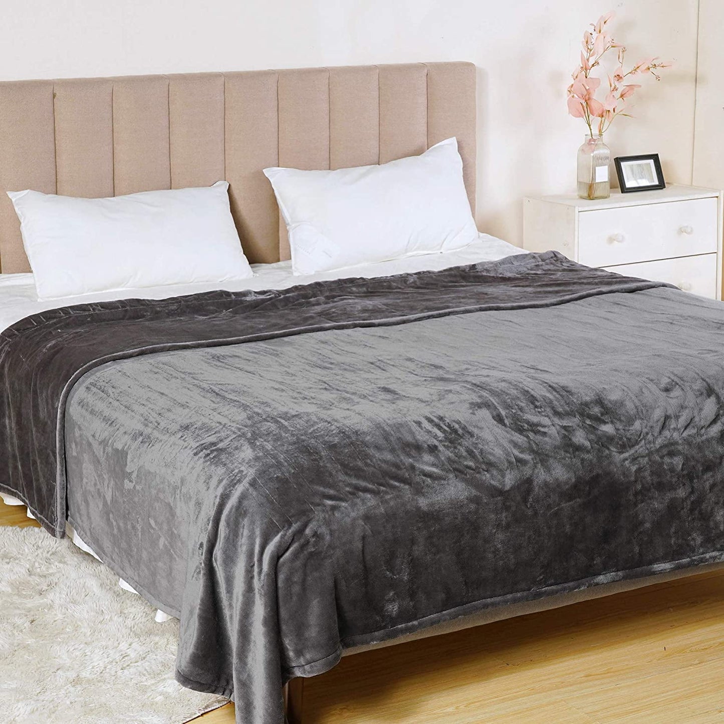 Heynemo Electric Blanket 90" x 84" Queen Size Heated Blanket, Dual Controllers 10 Heat Settings Auto-off Timer, Grey