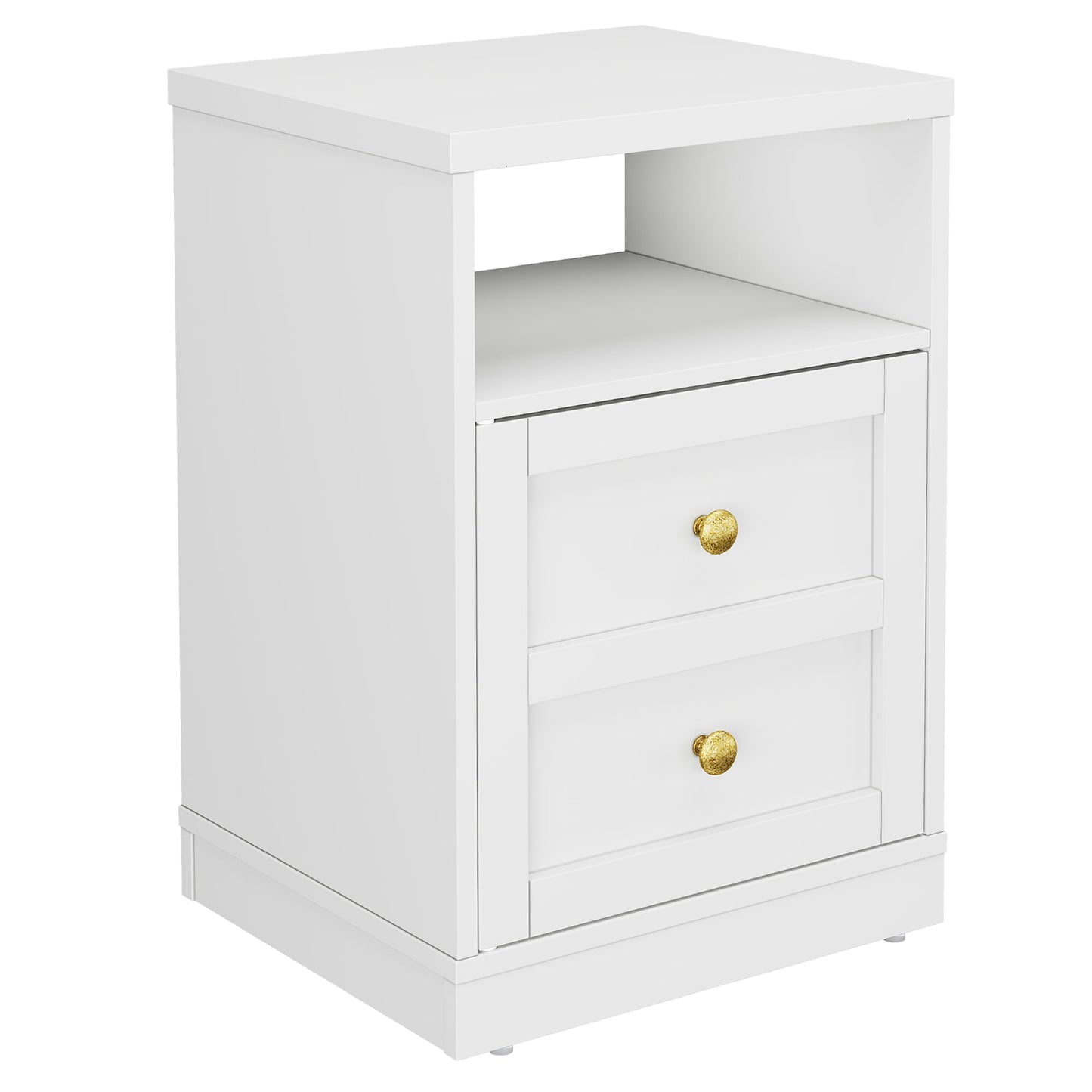 Heynemo white Nightstand with Storage Shelf & Door, Faux Drawer Design End Table, Compact Side Table for Bedrooms, Dorm Rooms & Small Spaces, Set of 1