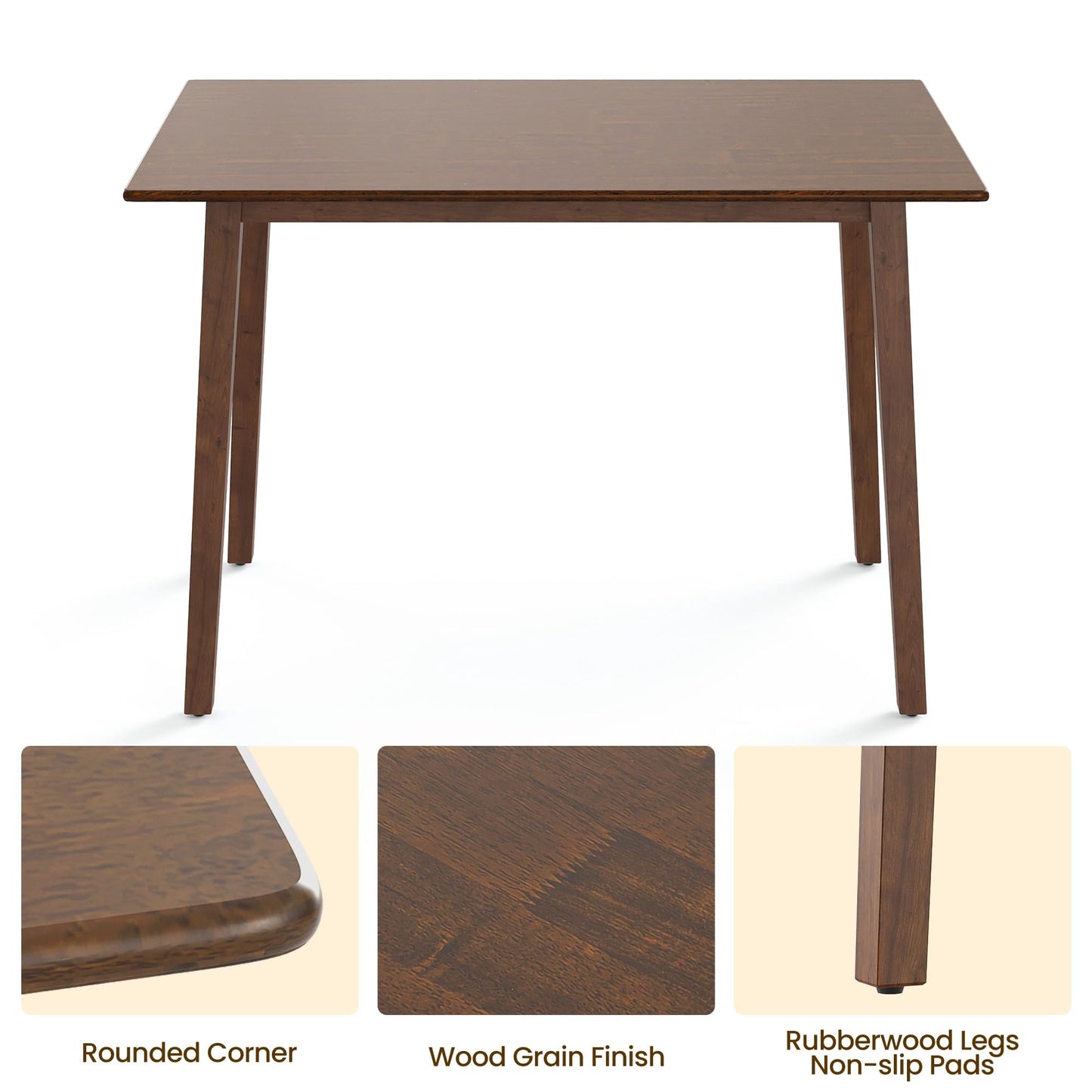Heynemo 44.3" Dining Table for 2-4 People, Farmhouse Solid Wood Kitchen Table, 300LBS Capacity, Small Modern Rectangular Table for Dining Room, Living Room, Home Office, Terrace, Courtyard, Brown