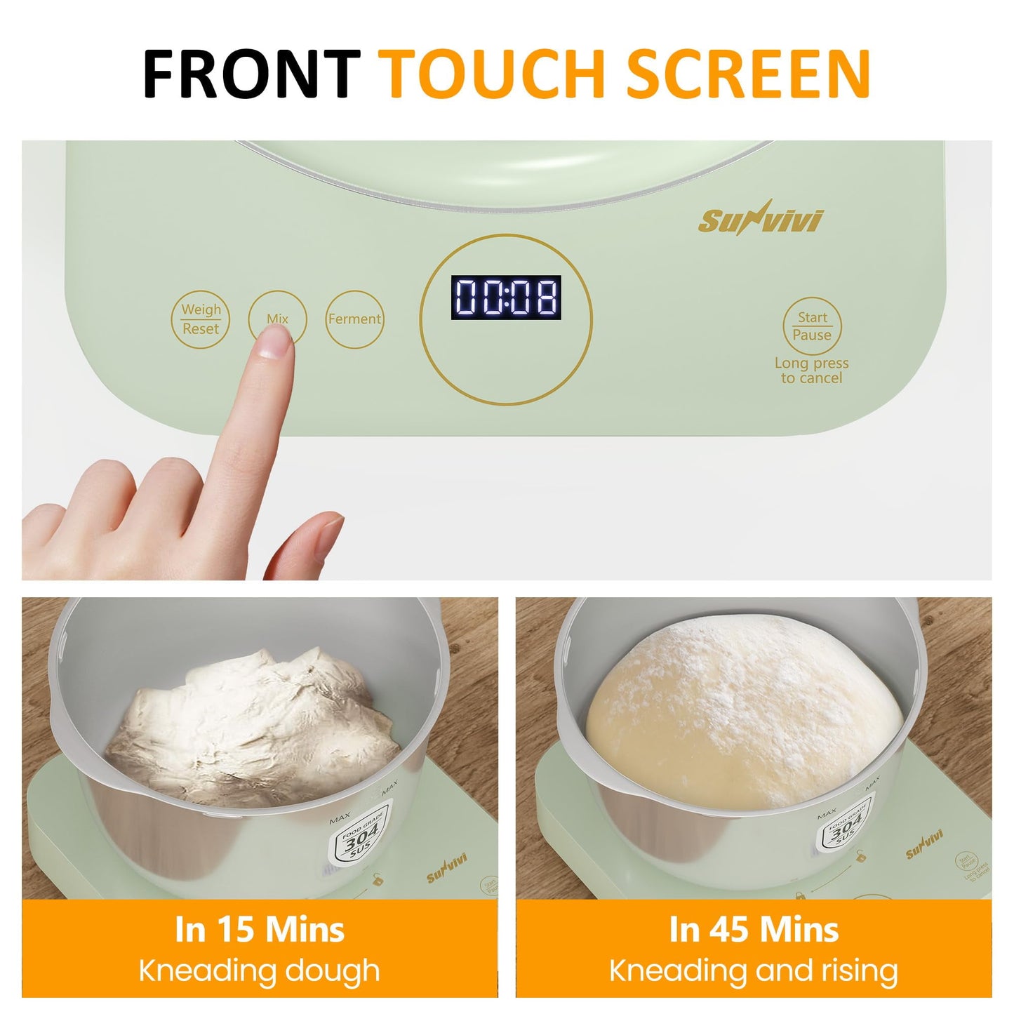 RoyalCraft Electric Dough Maker with Weighing Function,5.2QT Dough Mixer with Ferment Function,Household Dough Maker Kitchen Flour Kneading Machine with Stainless Steel Bowl,Face-up Touch Panel