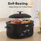 Superjoe 8 QT Electric Roaster Oven with Self-Basting Lid, Turkey Roaster Oven with Defrost Warm Function, Removable Pan and Rack, Stainless Steel Black