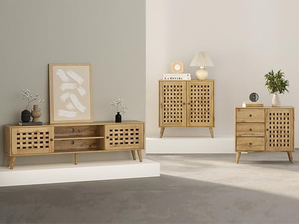 Heynemo Accent Cabinet with Doors, Entryway Cabinet with Oak Legs, Wooden Decorative Sideboard Cabinet with Adjustable Shelf & Doors for Living Room, Entryway, Dining room, Natural