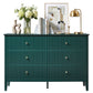 May in Color Fluted 6 Drawer Dresser, Wide Modern Chest of Drawers, Large Wood Storage Cabinet Organizer for Bedroom, Living Room, Hallway, Entryway, Green