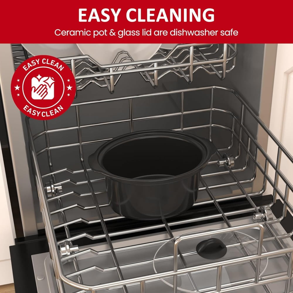 4 QT Slow Cooker, Buffet Server and Warmer with 3 Heating Modes, Compact Slow Cooker, Dishwasher-Safe Removable Ceramic Pot & Tempered Glass Lid, Stainless Steel, Black