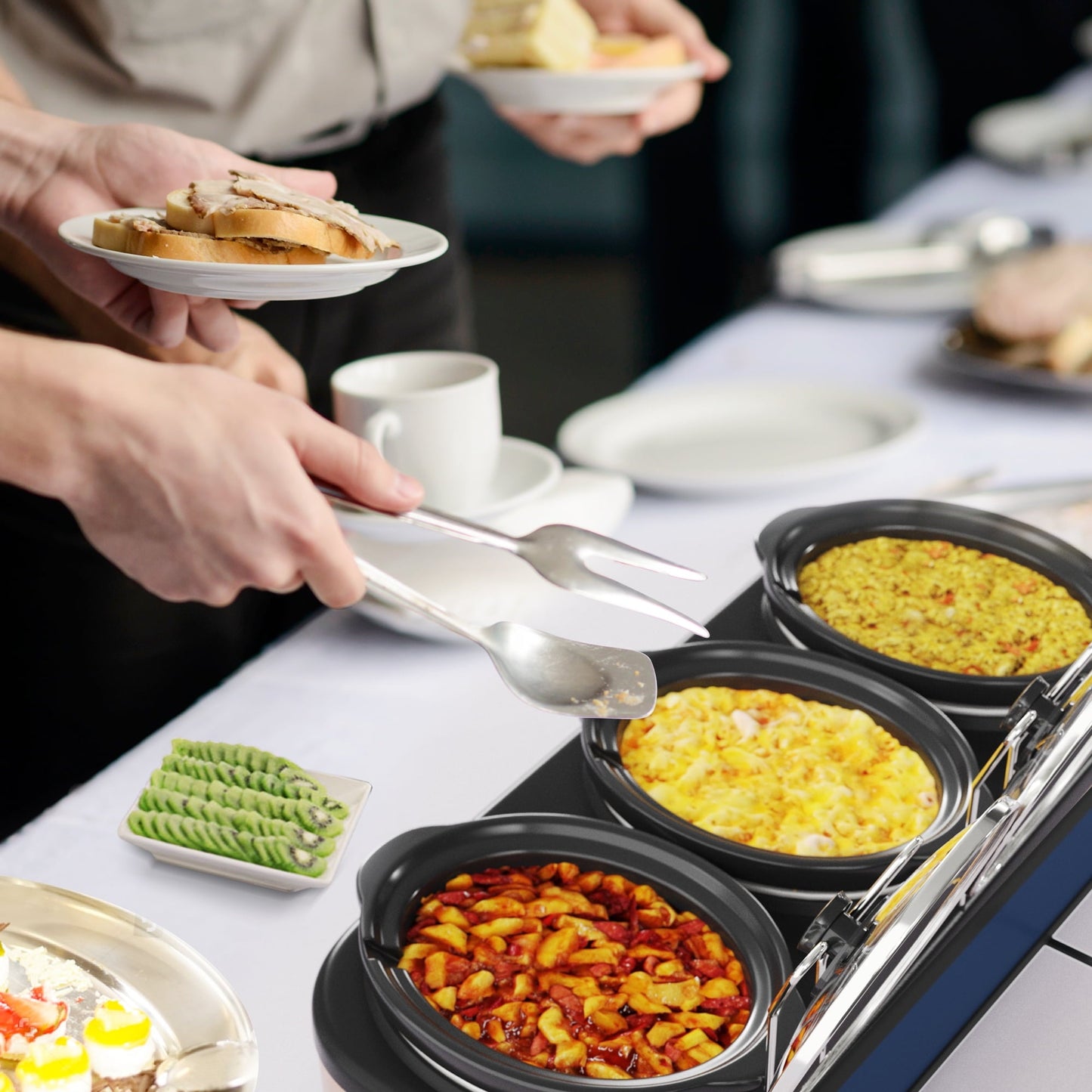 Sunvivi Triple Slow Cooker Buffet Server with Removable Ceramic Pots, 3 x 1.5 Qt, Blue