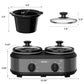 Heynemo Dual Slow Cooker, Buffet Server & Warmer with 2 Removable Ceramic Pots, 3 Adjustable Temp Settings & 2 Visible Glass Lids, Stainless Steel, 2.5 QT Grey
