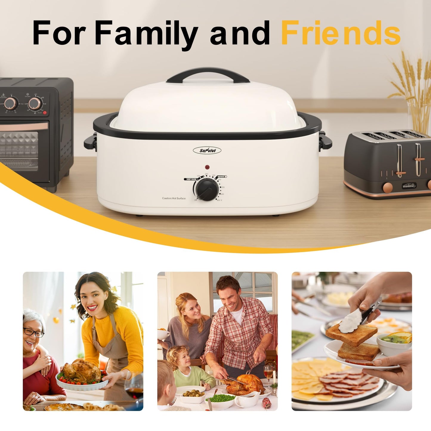 Sunvivi Electric Roaster Oven with Self-Basting Lid and Removable Pan- 18-Quart, White