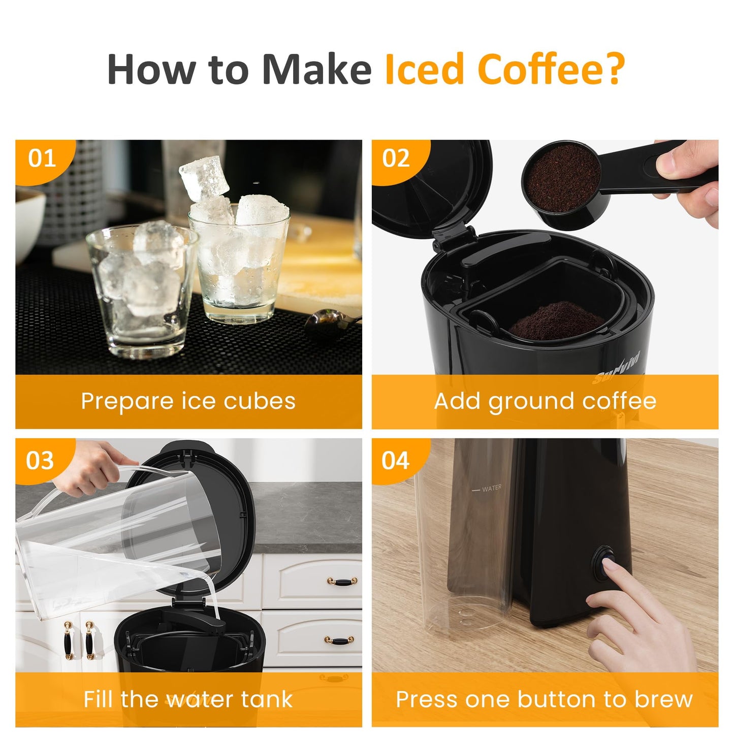 Sunvivi Single Serve Coffee and Iced Tea Maker with Reusable Filter, Cold Brew Ice Coffee Maker