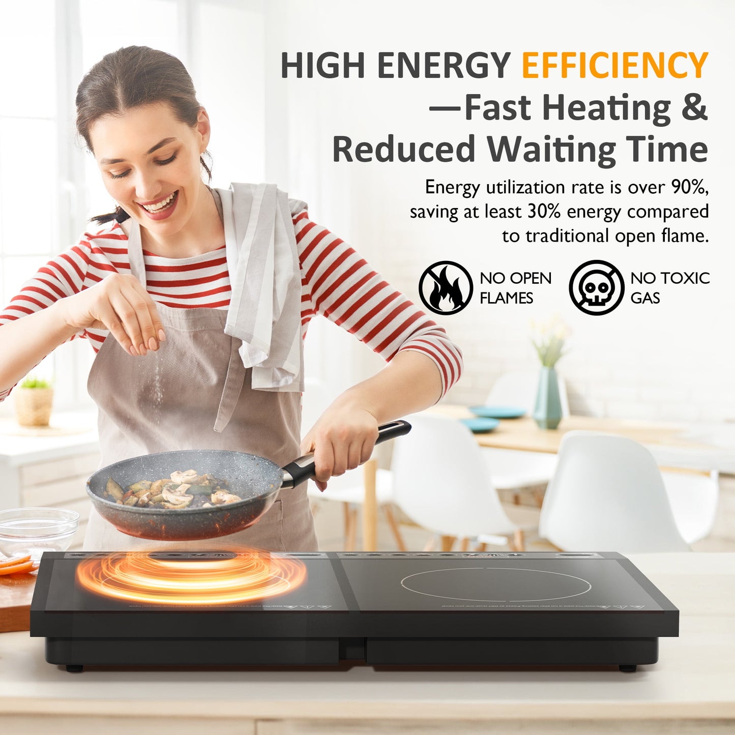 Sunvivi Portable Dual Induction Cooktop, Commercial-Grade Electric Countertop Burner with Timer, Induction Hot Plate with LED Screen, 8 Power(100W-1000W/800W) & 8 Temp Setting(176°F-518°F), Black