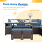 Heynemo Outdoor Patio Furniture Set, 7 Piece Outdoor Dining Sectional Sofa with Dining Table and Chair, All Weather Wicker Conversation Set with Ottoman, Blue