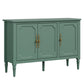 Heynemo 3-Door Storage Cabinet with Adjustable Shelves, Accent Sideboard Cabinet with Turned Legs, Wood Pantry Cabinet, Mid-Century Buffet Cabinet for Entryway, Living Room, Dining Room, Green