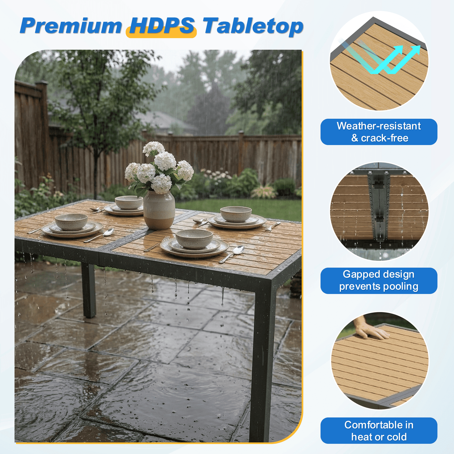 Heynemo 7-Piece Outdoor Dining Set with Patio Table, Aluminum Patio Table Set for 6 Persons with HDPS Tabletop, for Garden, Deck, Gray