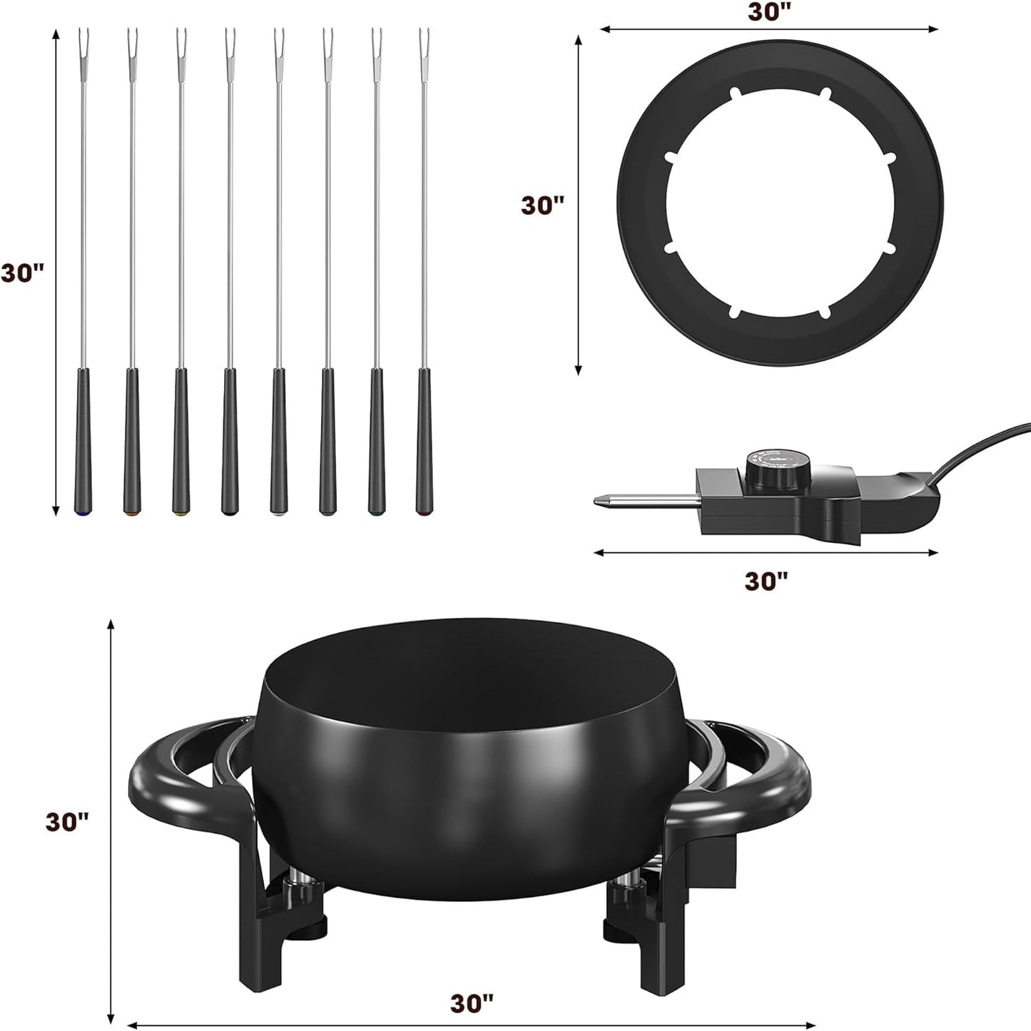 Superjoe Electric Fondue Pot Set for Melting Chocolate Cheese, 3 Quart Fondue Set with Adjustable Temperature Control and 8 Color-Coded Forks, 1000W Non-Stick Fondue Maker for Dessert, Oil and Broth