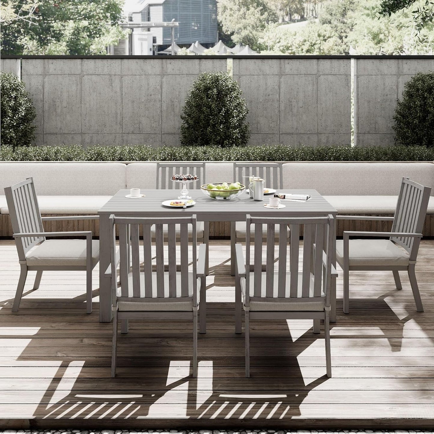 RoyalCraft 7 Pieces Patio Dining Sets, Aluminum Outdoor Dining Table with 6 Chairs, Outdoor Patio Dining Furniture Set with Removable Cushion for Lawn, Garden, Backyard, Gray