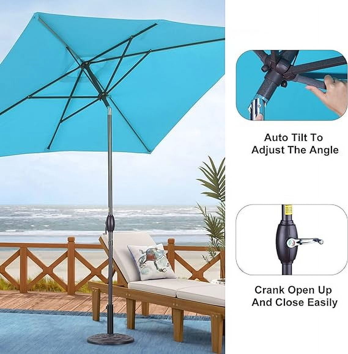 Heynemo 10x 6.5ft Rectangular Patio Umbrella, Outdoor Table Market Umbrella with Crank, 6 Steel Ribs, Polyester Canopy, Aluminum Pole,Red