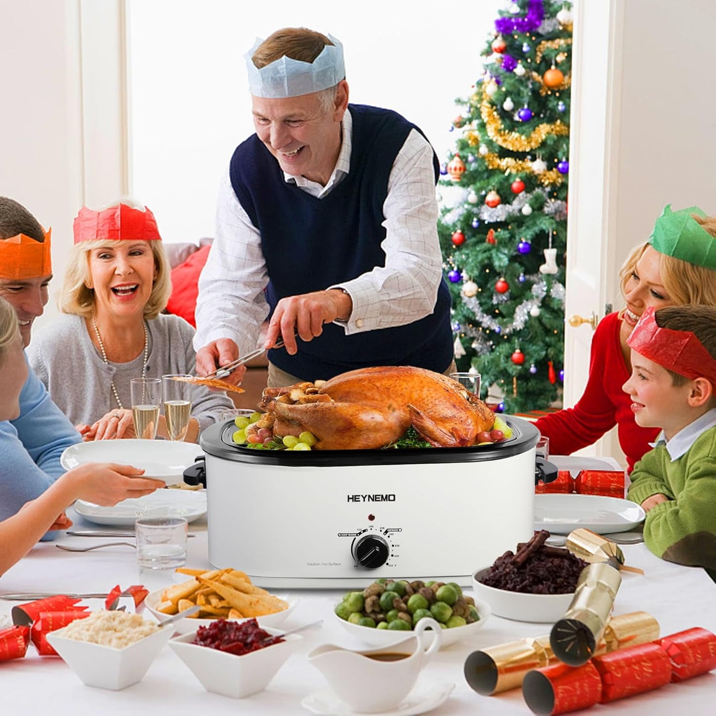 Superjoe 22 QT Electric Roaster Oven, with Self-Basting Lid, Stainless Steel Roaster Pan, White-1