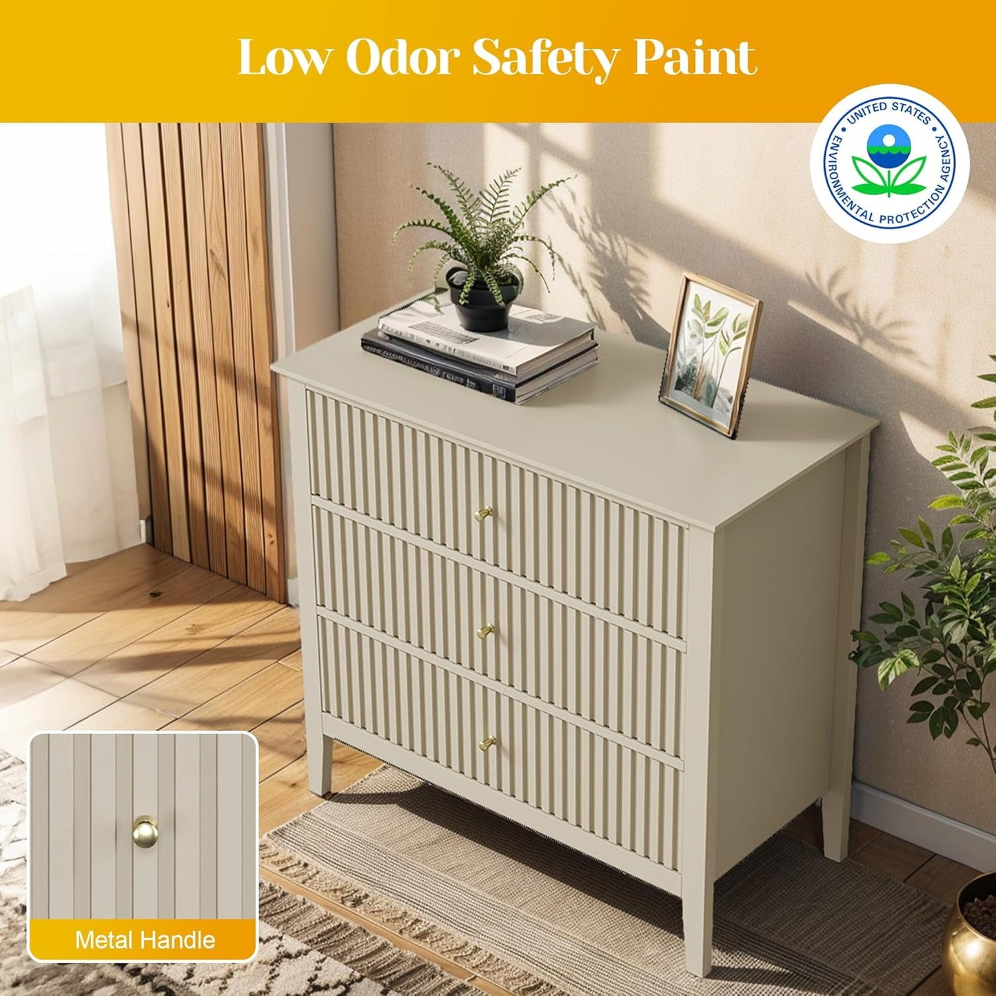 Mayincolor Wooden 3-Drawer Dresser Set of 2, Wide Chest with Modern Nightstand Cabinet and Spacious Storage, Beige