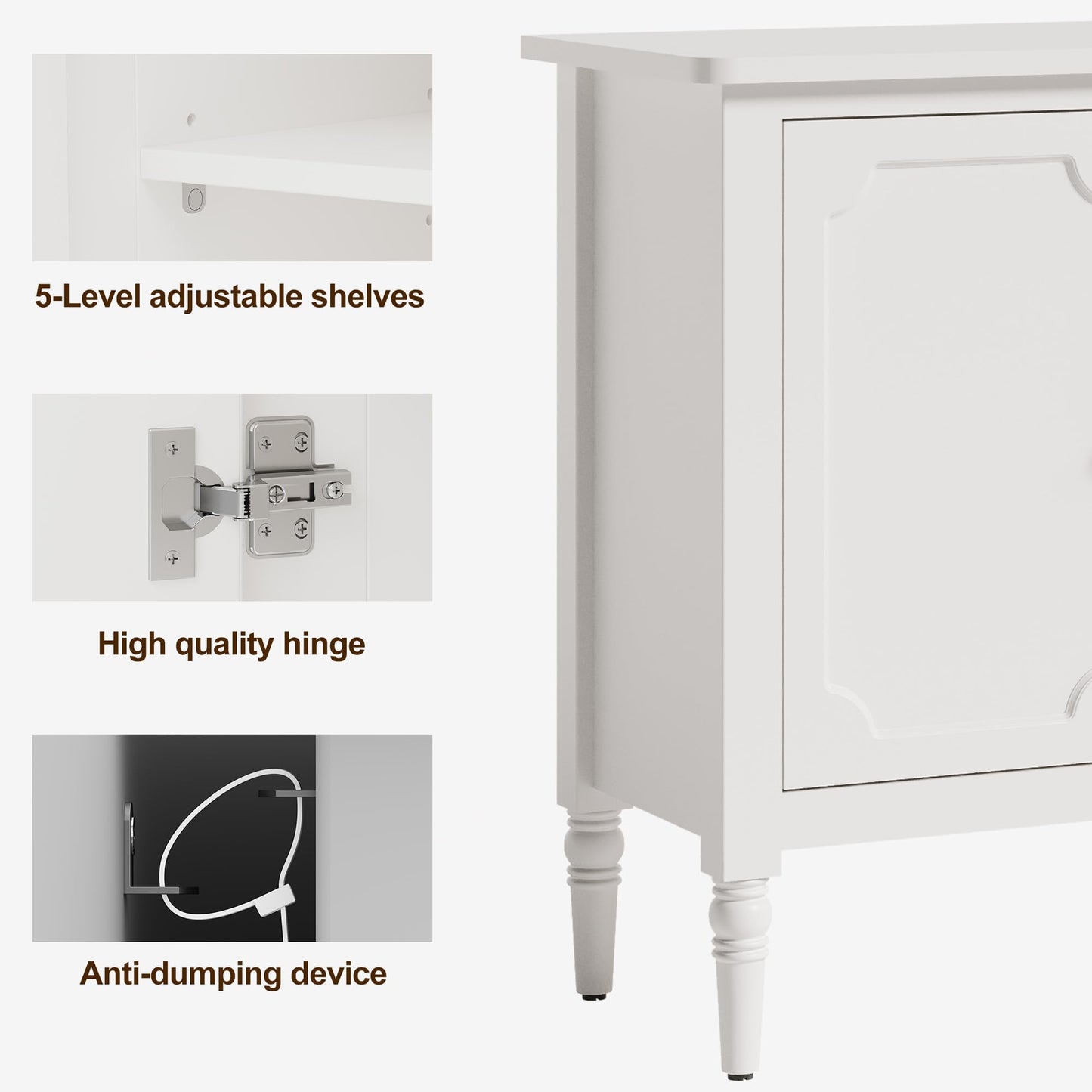 Heynemo Sideboard, 58'' Mid Century Modern Storage Sideboards with 4 Doors and Adjustable Shelves, Console Table for Entryway, Dining Room, Living Room, White