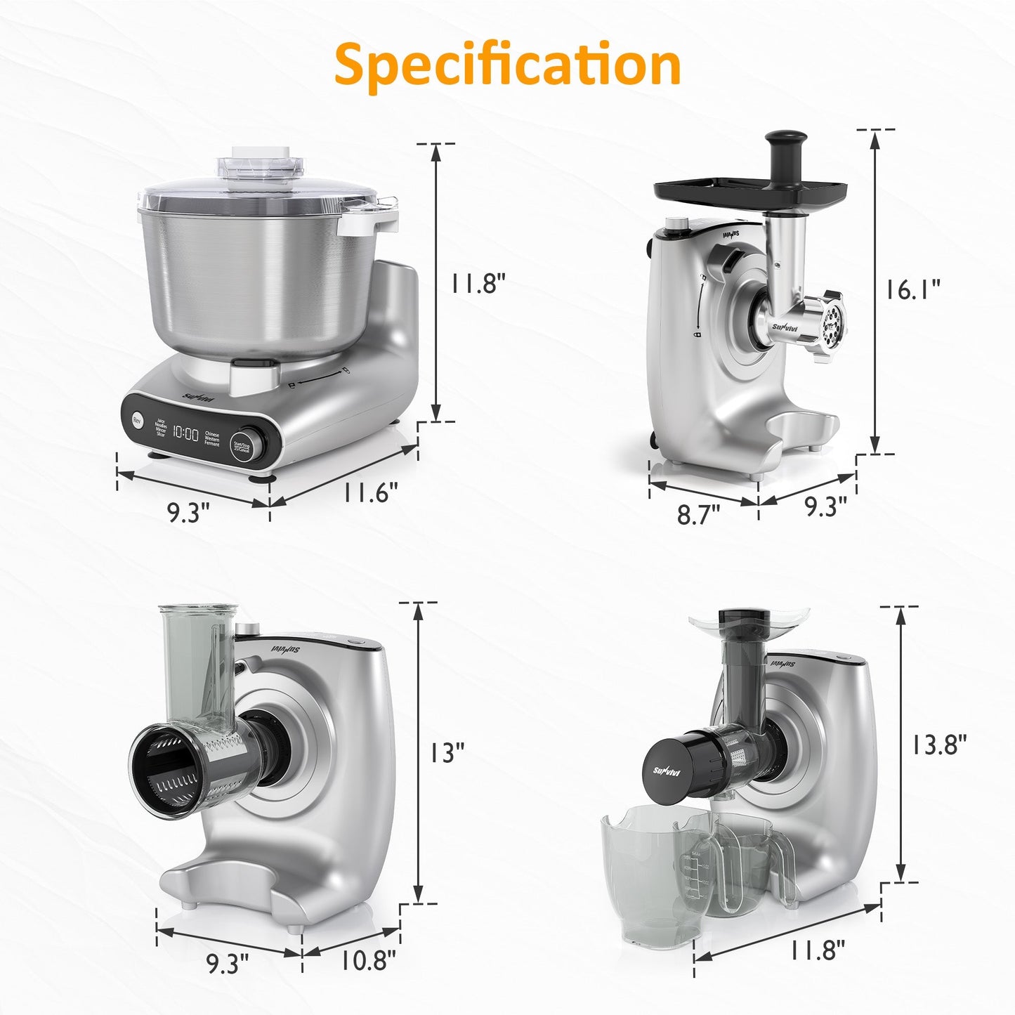 Heynemo 4-in-1 Stand Mixer 5.3QT with Fermentation, Electric Dough Mixer with Juicer, Meat Grinder & Salad Maker