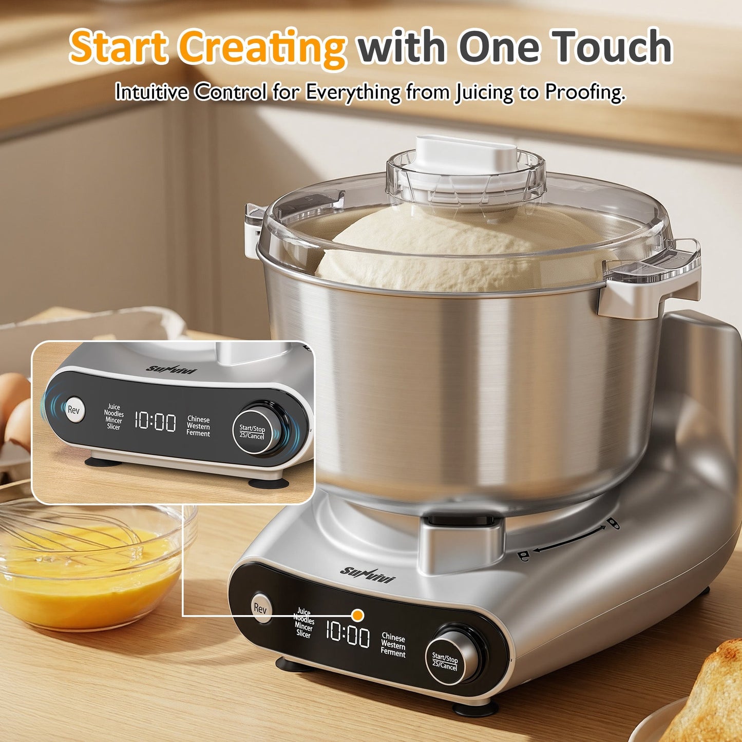Heynemo 4-in-1 Stand Mixer 5.3QT with Fermentation, Electric Dough Mixer with Juicer, Meat Grinder & Salad Maker