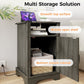 Superjoe 2Pcs Farmhouse Nightstand w/Charging Station, Wooden Rustic Tall Bedside Table, End Table w/Storage Shelf & Shelf for Bedroom, Living Room, Dark Gray