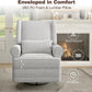 Royalcraft Swivel Nursery Glider Recliner, Comfy Upholstered Glider Chair with Lumbar Pillow and Footrest, Swivel Rocking Chair for Living Room, Grey
