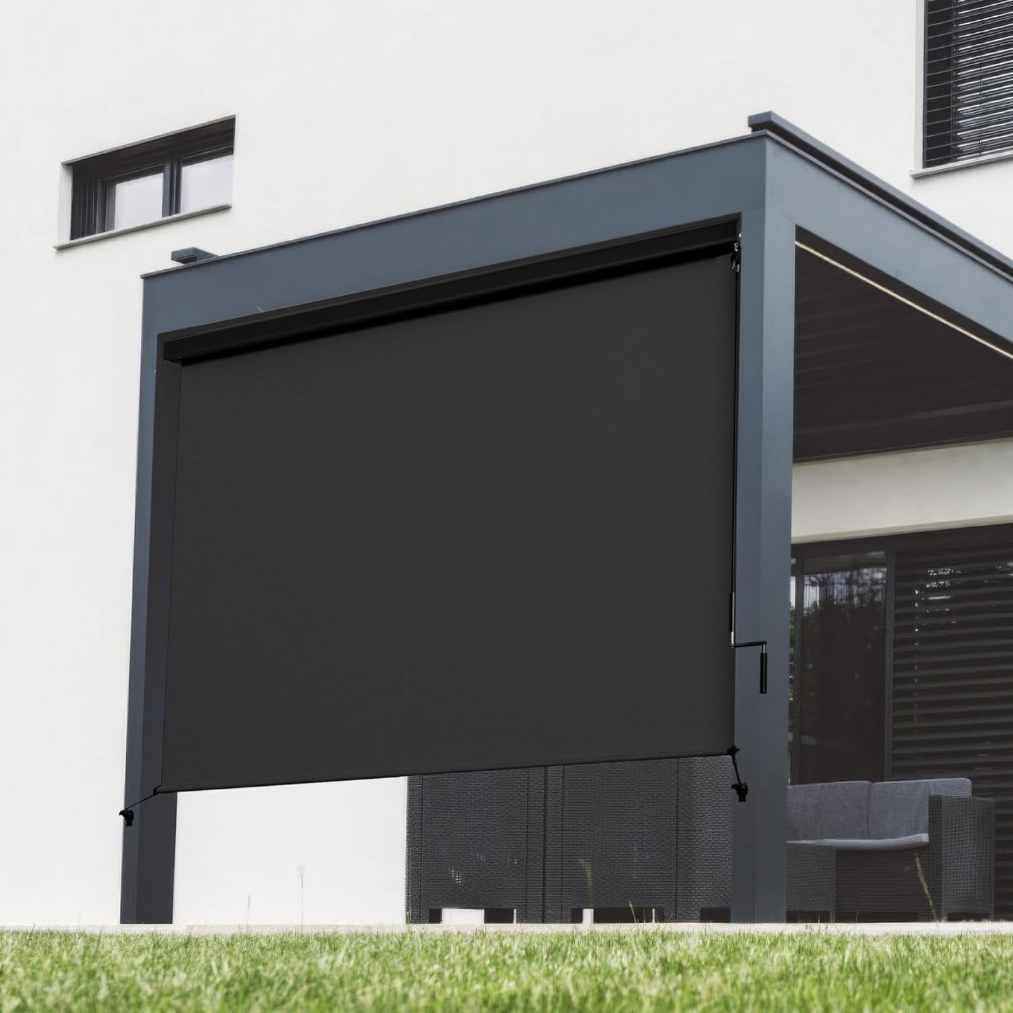 Superjoe Outdoor Roller Shade for Patio, Cordless Blackout Waterproof Blind, UV Block, 4'L x 6'W