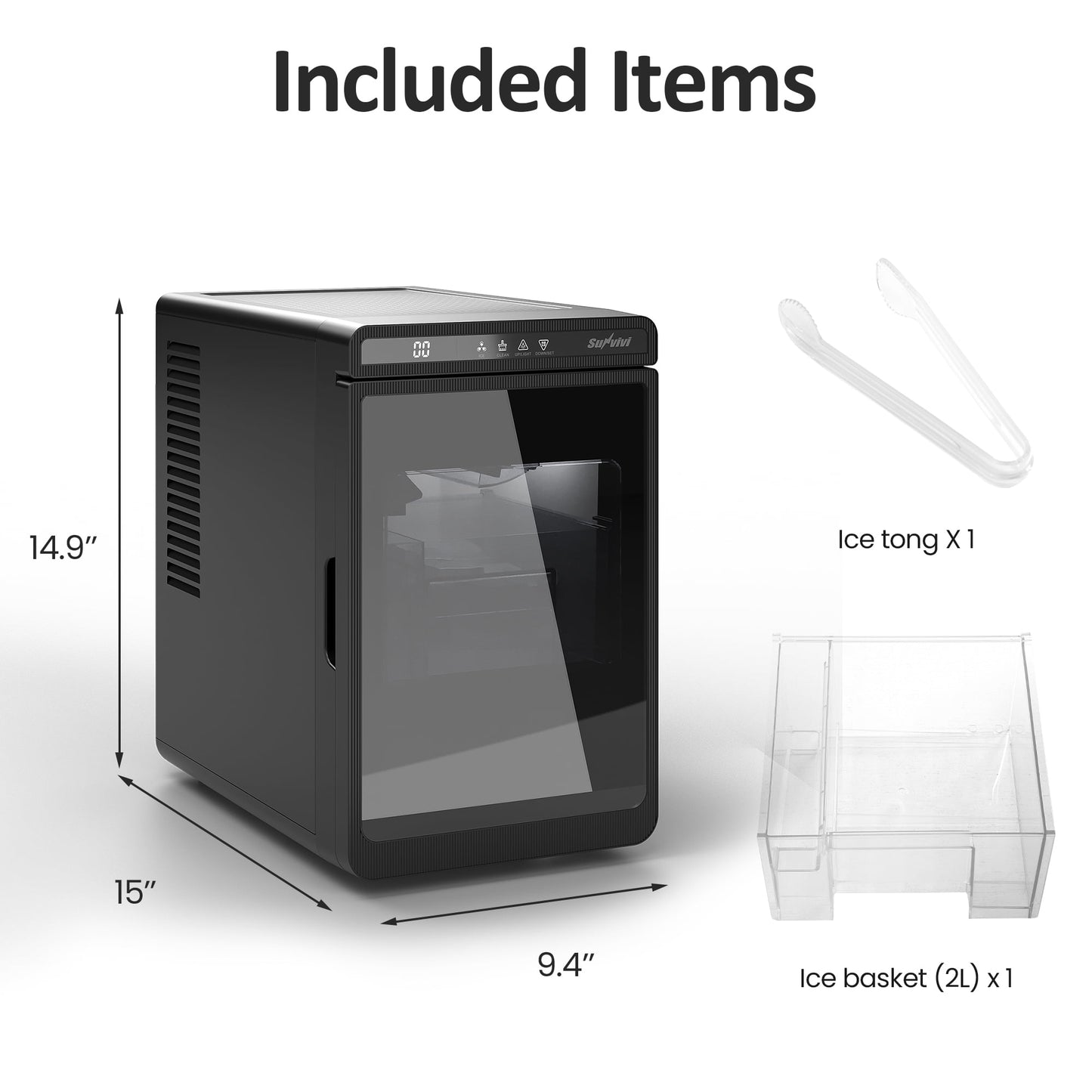 May in Color Clear Ice Maker for Home ¨C Compact Countertop Ice Machine with 1.6" Square Ice Cubes, Self-Cleaning, LED Light & Timer, Portable Electric Ice Maker for Kitchen, Bar, RV, Black