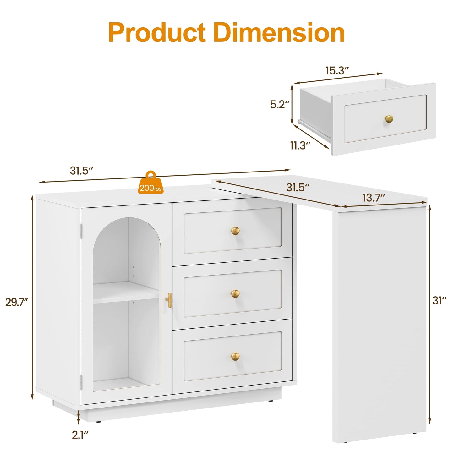 May in Color Extendable Makeup Vanity Desk with 3 Drawers & 1 Door
