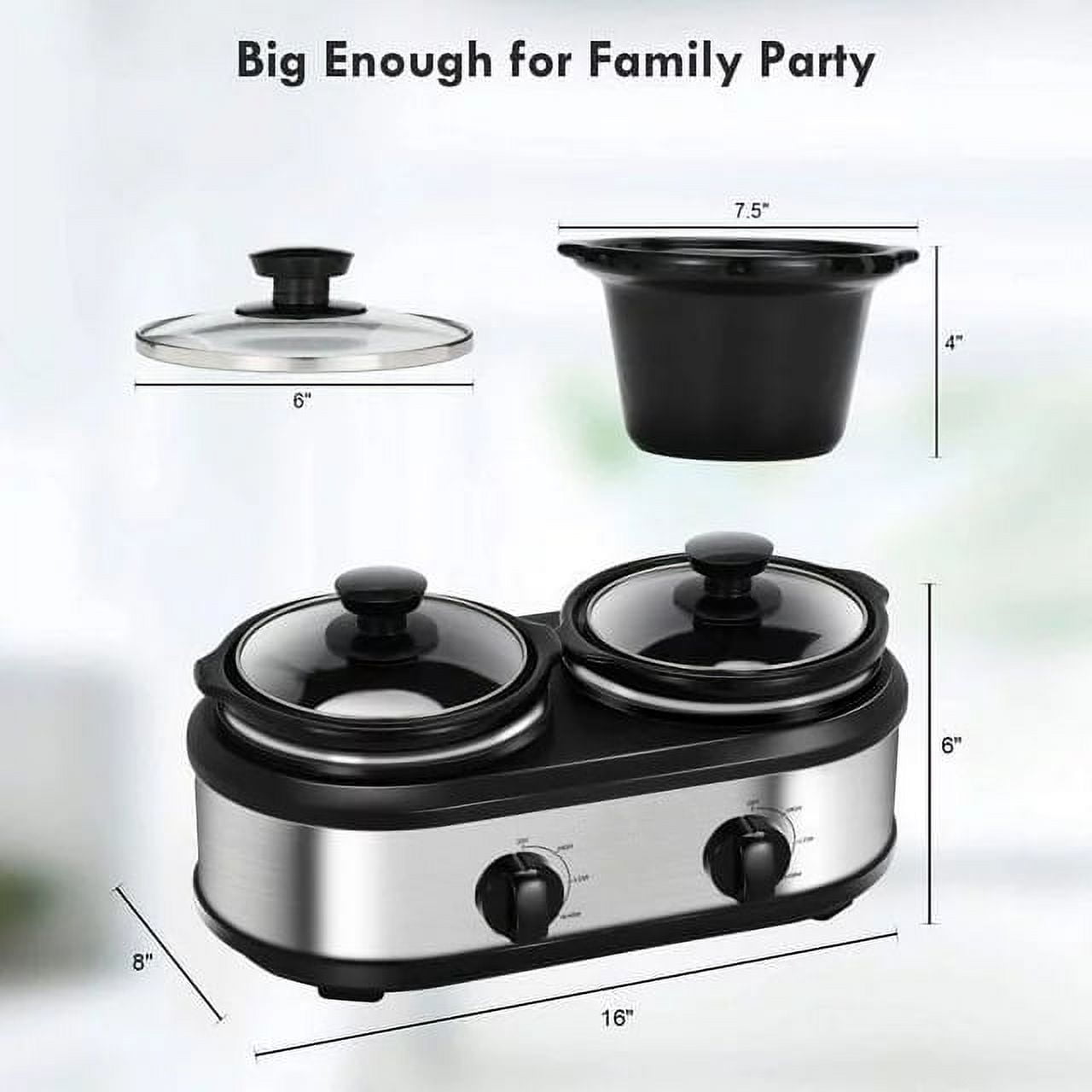 Cozy Home Superjoe 2.5 qt Dual Pot Stainless Steel Crock Electric Slow Cooker