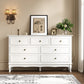 Heynemo Sideboard Buffet Cabinet with 7 Drawers, Set of 2, Modern Wide Credenza Cabinet with Rubberwood Legs & Painted Finish, Wooden Storage Closet Cabinet Organizer for Living Room, Hallway, White