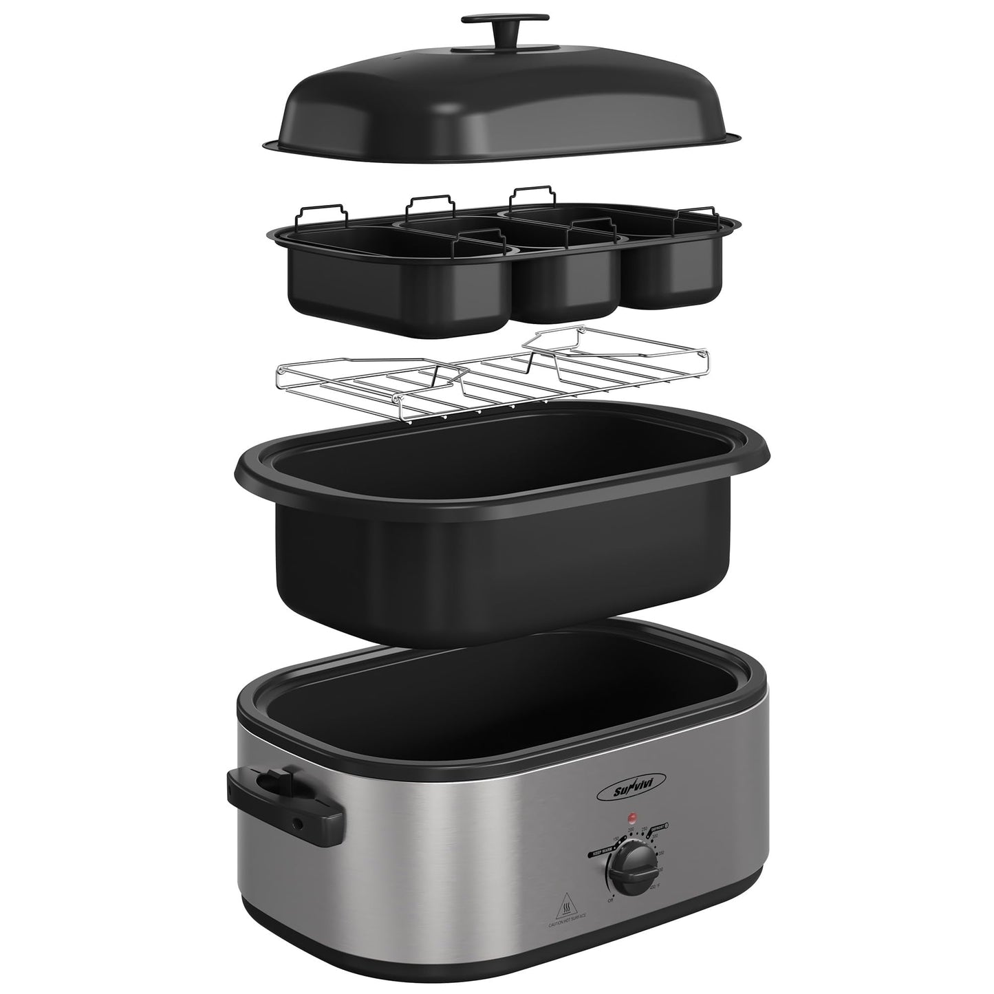 Superjoe Electric Roaster Oven, 20 QT Roaster with 3 Compartments and Self-Basting Lid, Turkey Roaster Oven with 150-450?¡ãF Full-Range Temperature Control, Removable Pan & Rack Steel, Silver