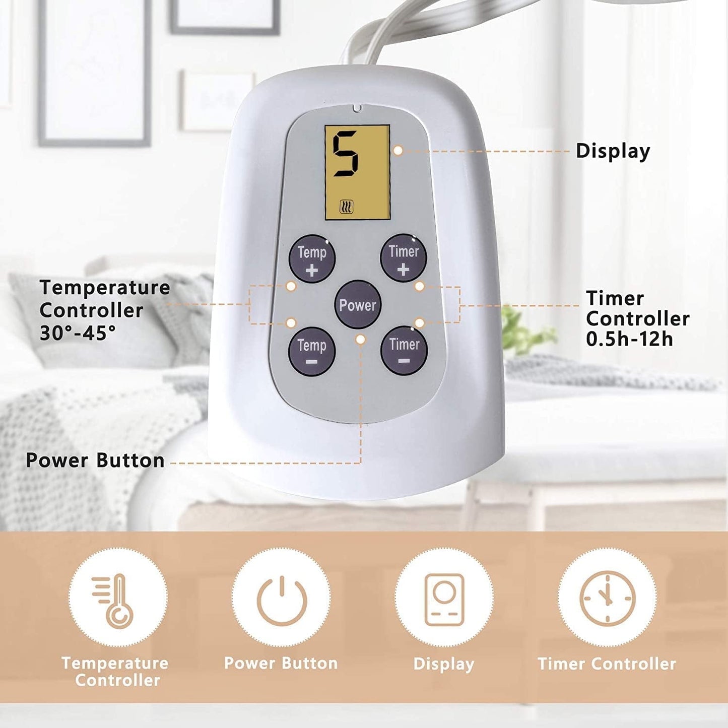 Heynemo Electric Blanket King Size 100" x 90" Heated Blanket, Dual Controllers 10 Heat Settings Auto-off Timer, Grey