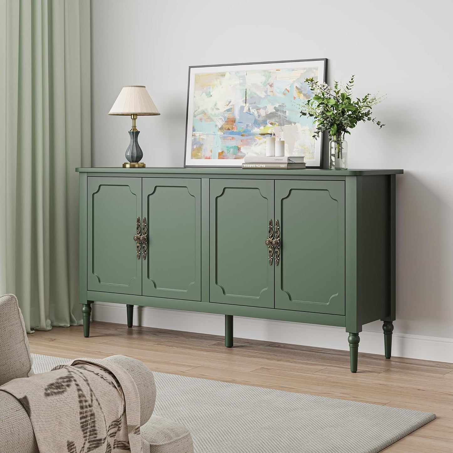 May in Color Console Cabinet, 58'' Wood Sideboard Buffet Cabinet, for Entryway, Living Room, Bedroom, Dining Room, Green