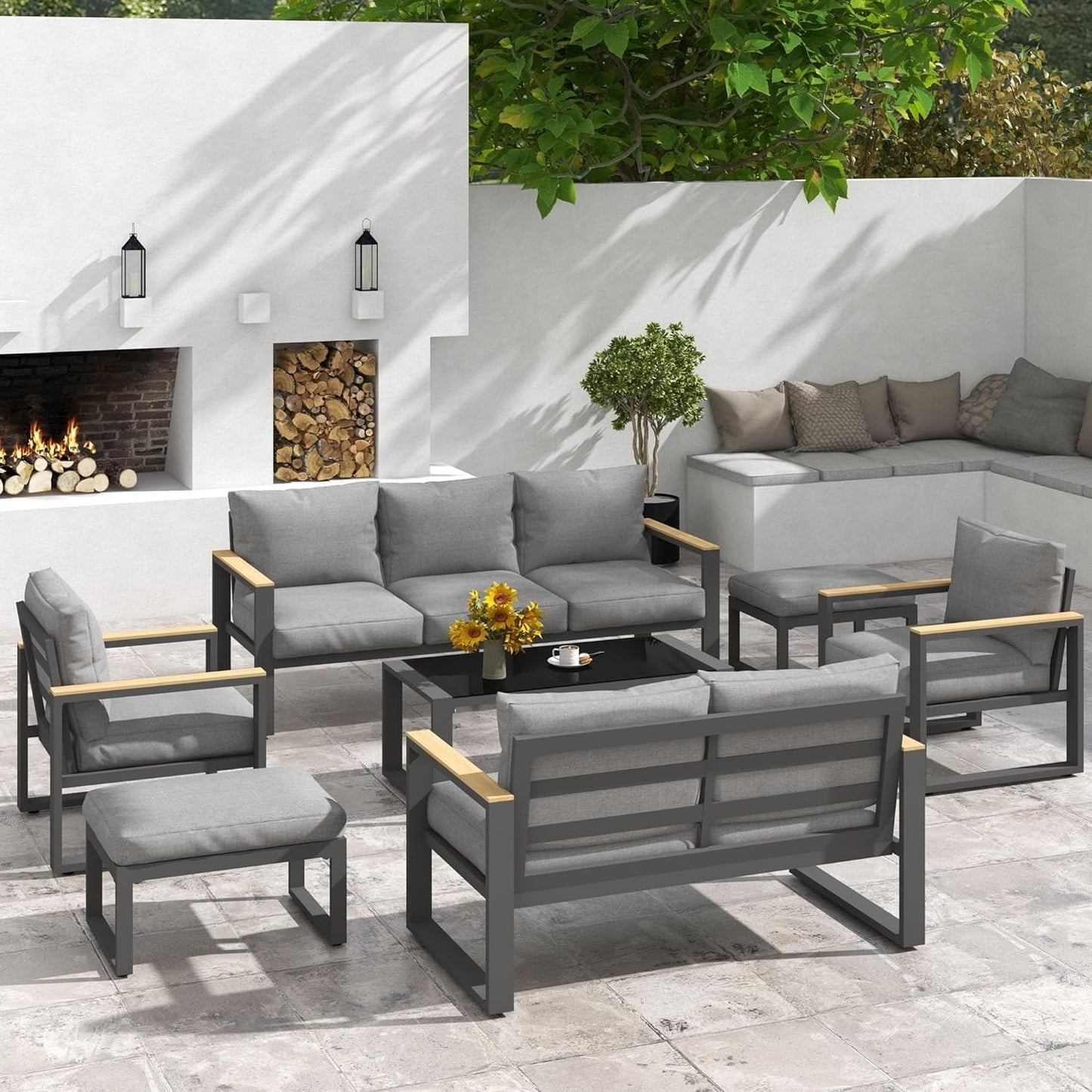 Royalcraft Aluminum Outdoor Loveseat, All-Weather Metal Patio Furniture Sofa, Patio Sofa Chair for Porch Backyard Garden, Grey