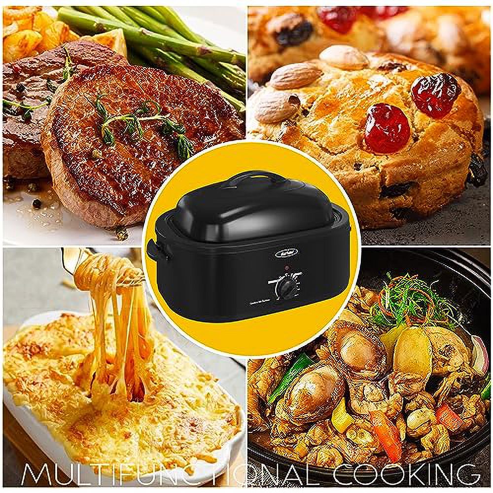 SUNVIVI 18 Quart Turkey Electric Roaster Oven with Self-Basting Lid, Stainless Steel, Black
