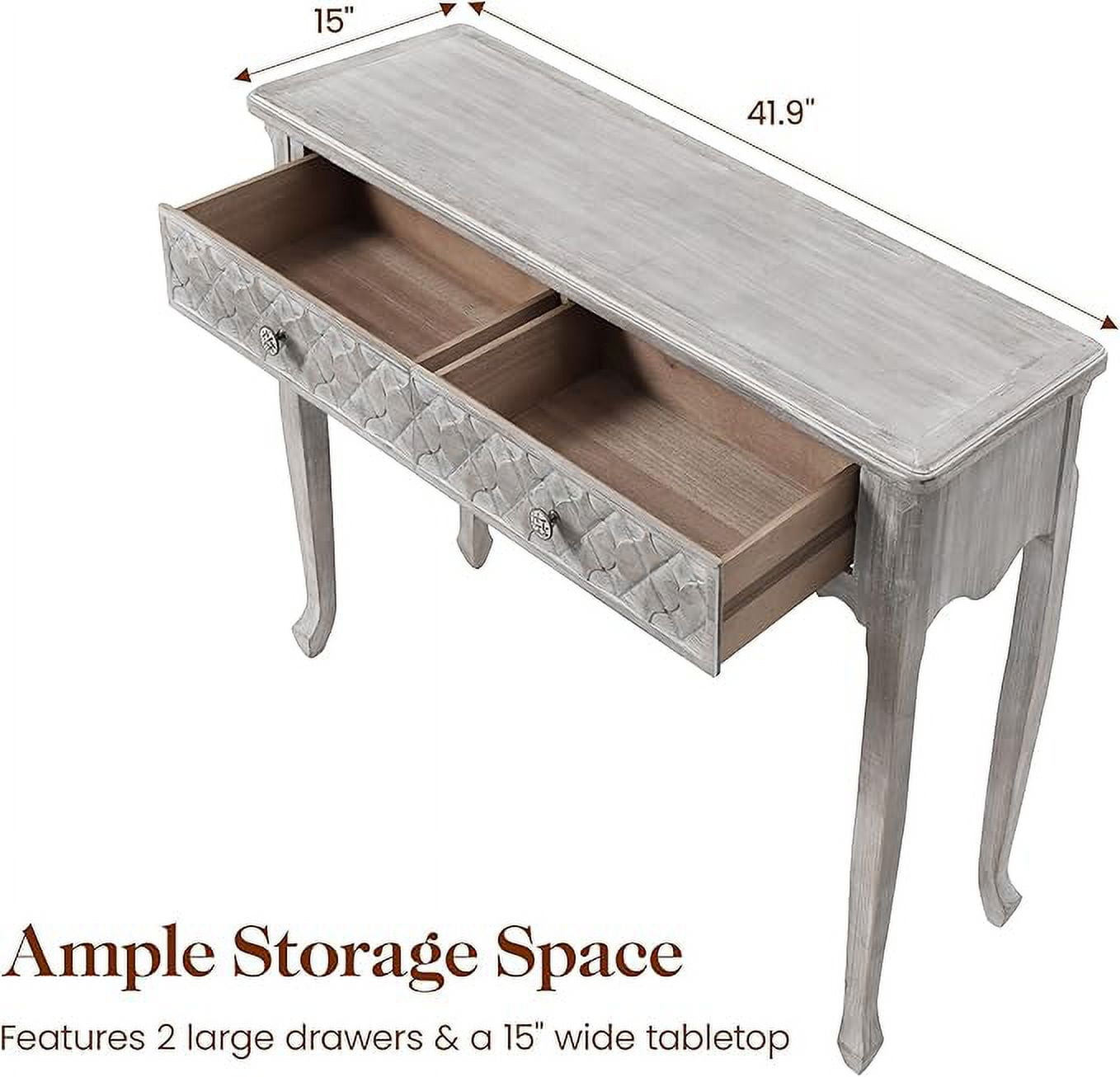 RoyalCraft 42" Console Table with Carved Drawers, Farmhouse Wood Entryway Table, Small Sofa Table for Living Room, Entryway Table with Storage, Foyer Table for Hallway, Front Door, Gray