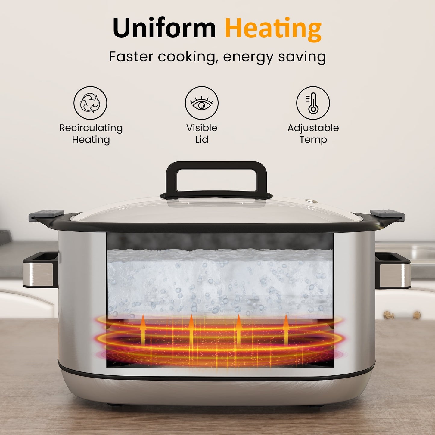 Heynemo 6.5 Quart 12-in-1 Programmable Multi Slow Cooker, Food Warmer Pot with Digital Timer, Temp Control