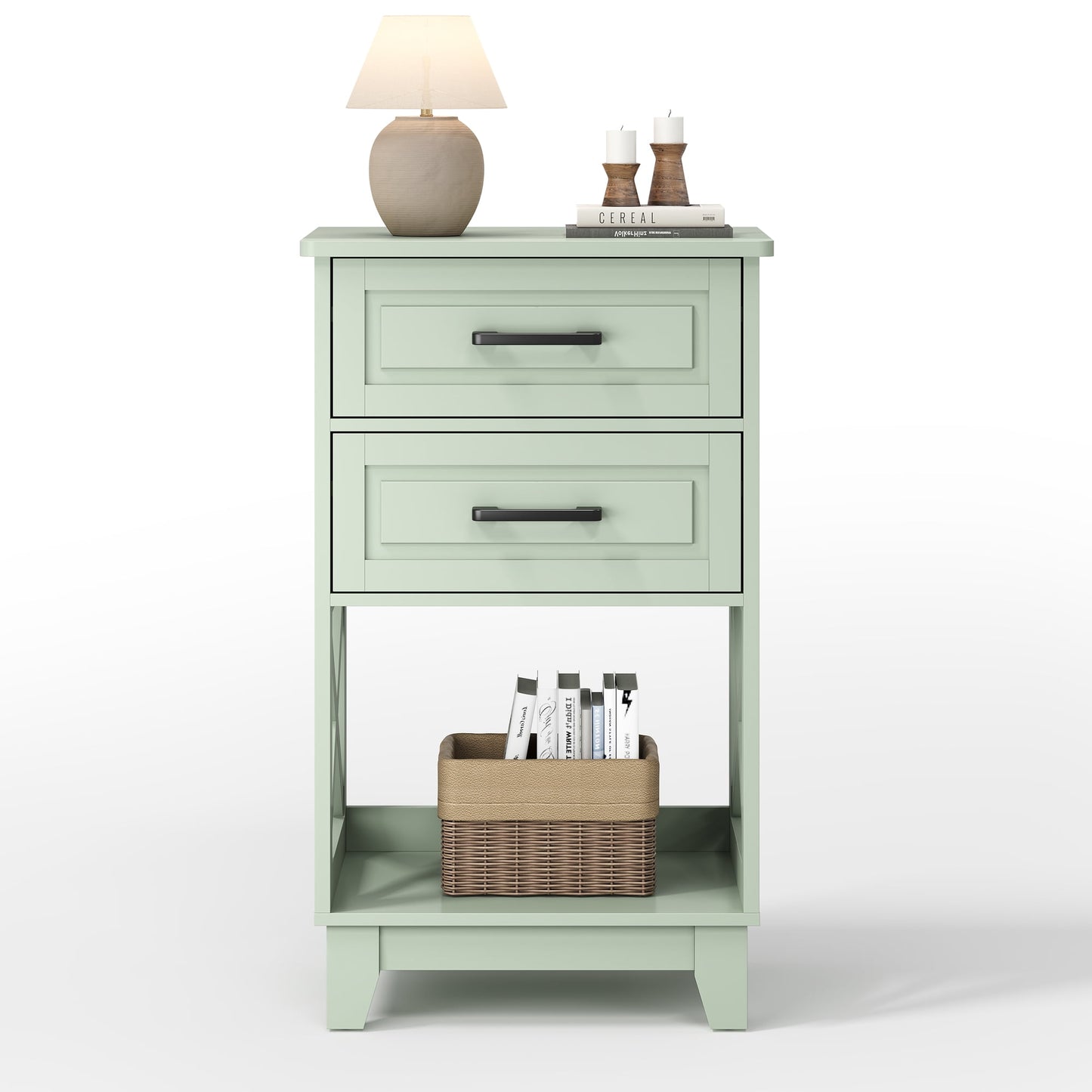 May in Color Tall Nightstand with 2 Drawers and Open Shelf Below, Ideal for Bedroom, Living Room, Home Office