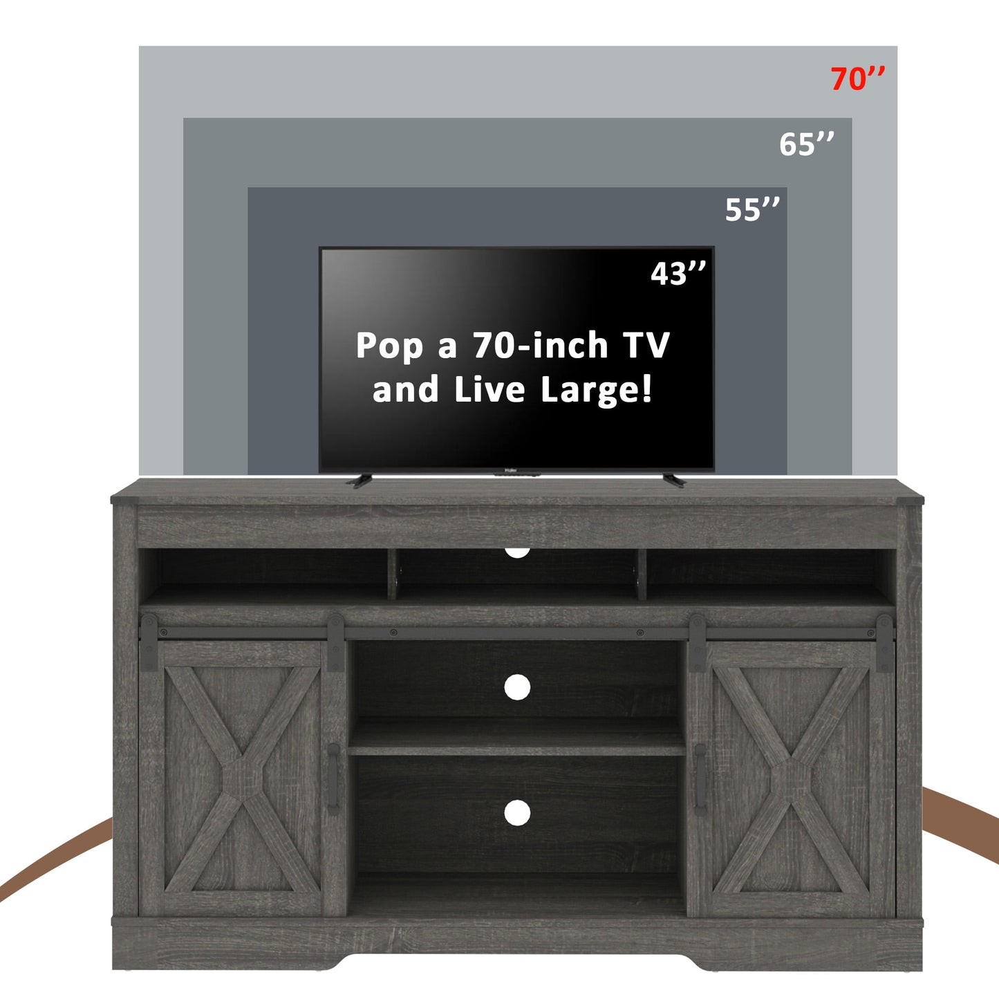 Heynemo TV Stand for 70" TVs, Modern Media Console Storage Cabinet with Sliding Barn Doors, Wooden Entertainment Center for Living Room Bedroom, Dark Gray