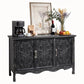 Heynemo Vintage Sideboard Buffet Cabinet with 3 Carved Doors and Adjustable Shelves, Wood Credenza for Kitchen, Dining Room, Living Room, Bedroom, Black