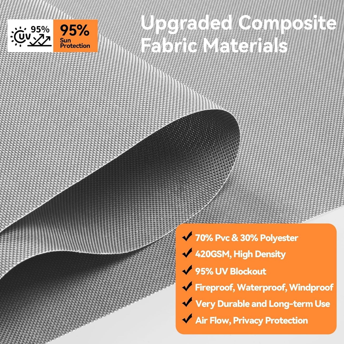 RoyalCraft Outdoor Roller Shades for Patio with Valance, Outdoor Blinds with 95% UV Blockout, Cordless Exterior Roller Shades with Crank Handle for Balcony Patio Porch, (4' W X 6' H), Grey