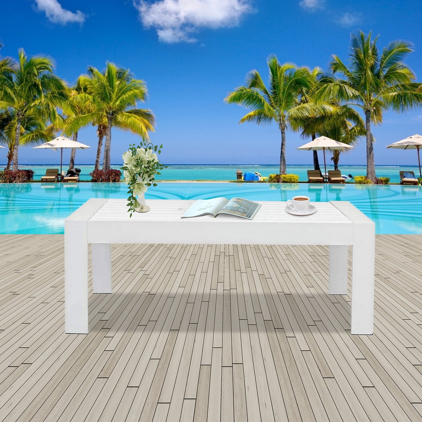 Superjoe Outside Patio Aluminum Coffee Table, Outdoor End Table with Aluminum Frame, Modern All-Weather Metal Rectangle Table Garden Furniture, White