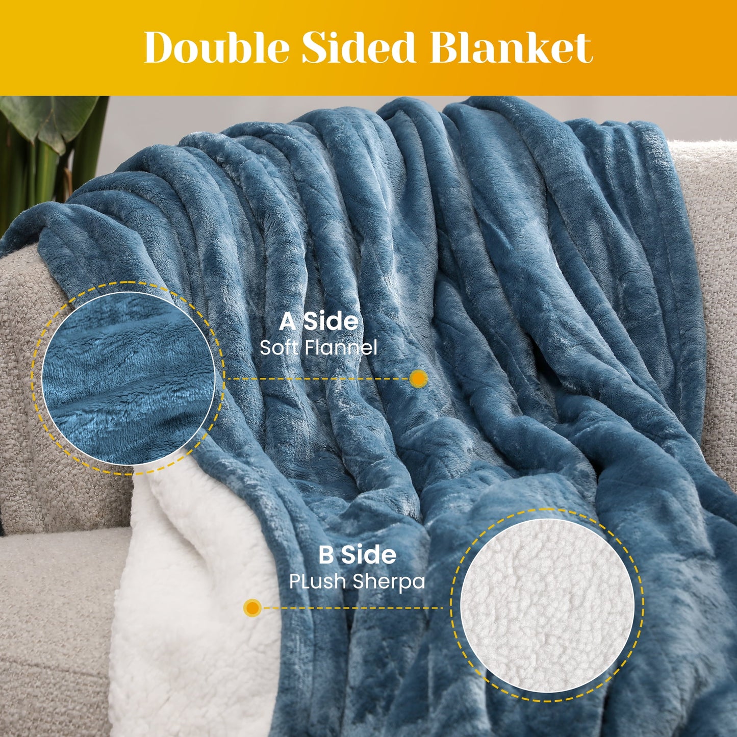 Mayincolor Electric Heated Blanket, 84" x 62" Twin Size Electric Blanket with 10 Heating Levels and 12 Hours Auto-Off, Soft Flannel and Sherp Blanket with ETL & FCC Certification, Blue