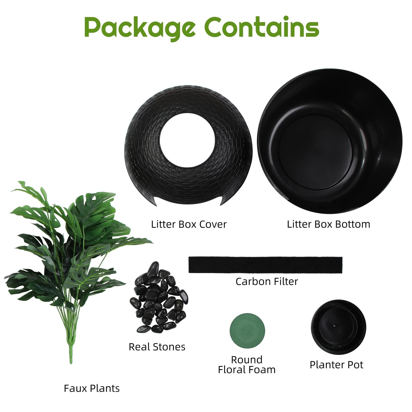 Superjoe Plant Hidden Cat Litter Box Plastic Rattan DIY Home Decor, Black