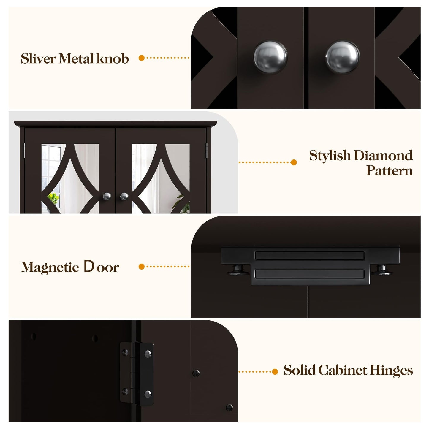 RoyalCraft Bathroom Medicine Cabinet with Mirror, Vanity Wall Mounted Storage Cabinet with Adjustable Shelves and Towel Bar, Hanging Wall Cabinet for Bathroom, Laundry, Living Room, Brown