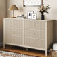 May in Color Fluted 6 Drawer Dresser, Wide Modern Chest of Drawers, Large Wood Storage Cabinet Organizer for Bedroom, Living Room, Hallway, Entryway, Beige