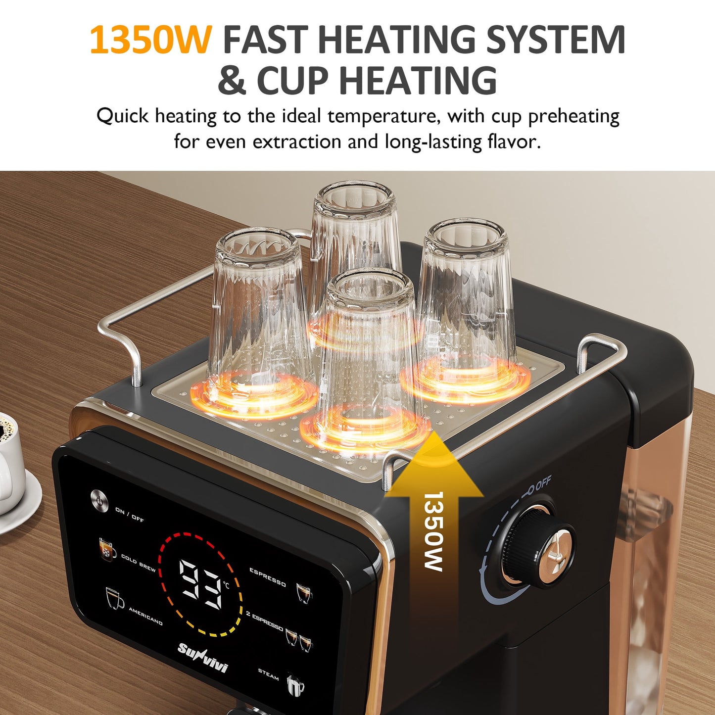 Heynemo 20 Bar Espresso Machine, 3-in-1 Hot & Iced Coffee Maker with Milk Frother, LED Touch Control, Removable 52oz Water Tank