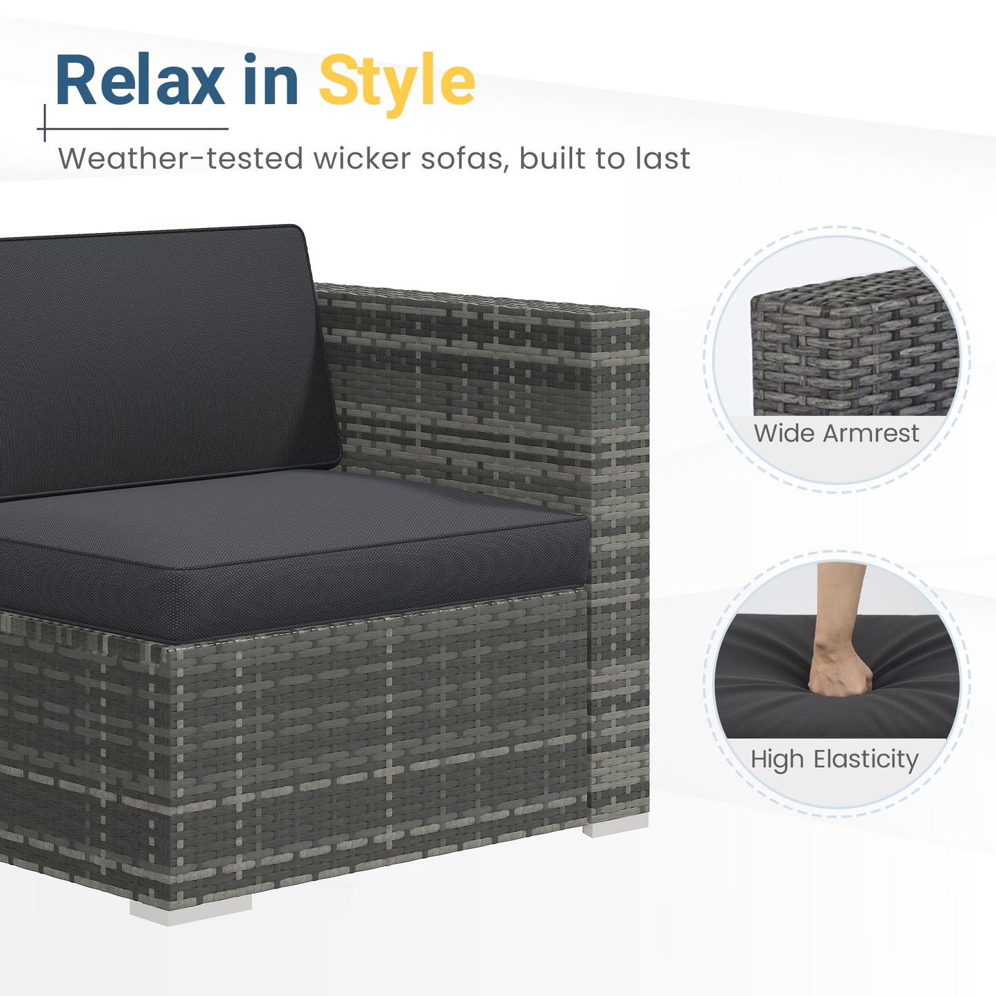 Royalcraft Outdoor Patio Set,5 Pcs PE Wicker Rattan Outdoor Furniture Set, Tempered Glass Coffee Table, Grey