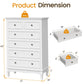 RoyalCraft White 6 Drawer Dresser, Large Storage Chest with Ball Bearing Slide, Wide Chest of Drawers, Modern Wood Dresser for Bedroom, Living Room, Hallway, Entryway, White